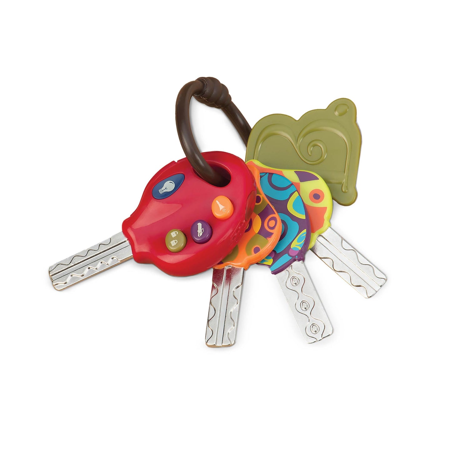 B. toys – LucKeys – Pretend Play Keys – 4 Textured Toy Keys for Babies & Toddlers – Flashlight & Car Sounds – 10+ Months