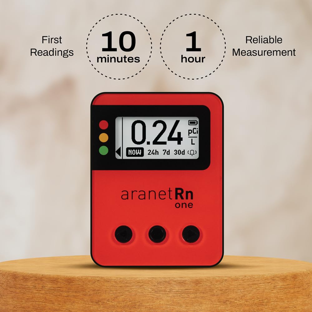 Aranet Radon One – Fast Home Radon Gas Detector with 10-Minute Response, E-Ink Display, Battery Powered, Portable Real-Time Radon Monitor for Basements & Indoor Air Monitoring (White)