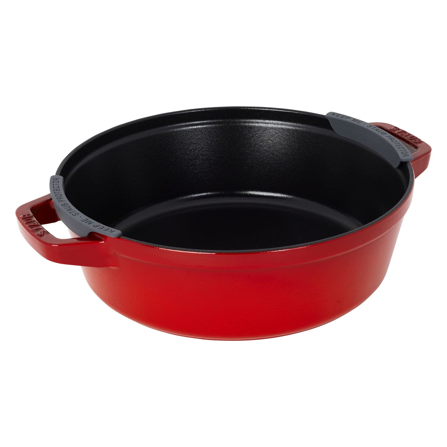 STAUB Cast Iron Set 4-pc, Stackable Space-Saving Cookware Set, Dutch Oven, Skillet, Grill Pan with Universal Lid, Made in France, Cherry