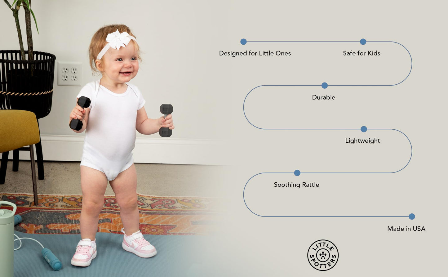 Little Spotters Dumbbell Rattles Set, 2 Pieces, Realistic Looking, Lightweight and Great Sensory Play Toy for Baby Showers and Fitness Loving Parents, 3+ Months, Black, PLA Plastic