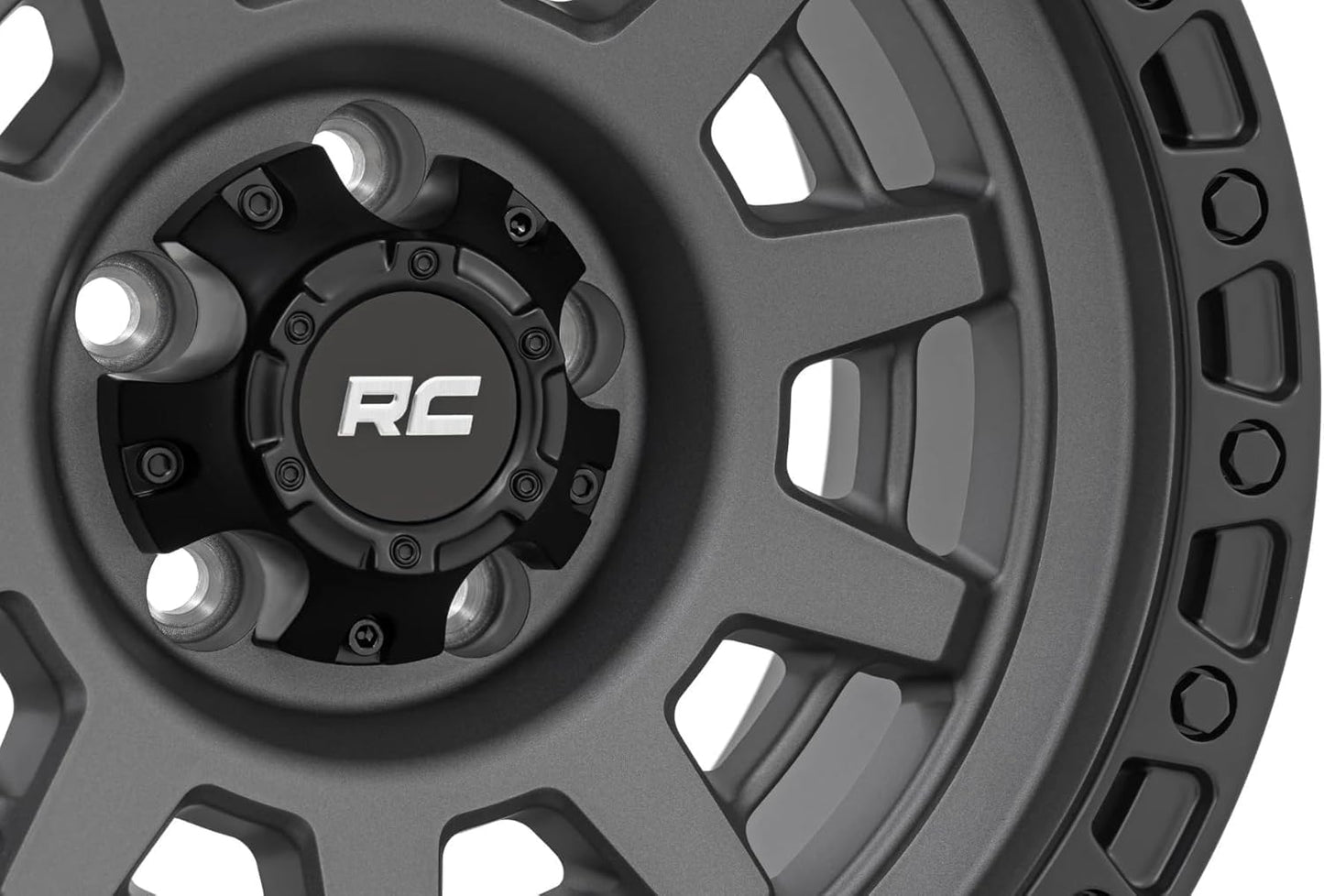 Rough Country 85 Series 17x9 Wheel - 8x170mm, 12mm Offset, Gunmetal Gray with Black Simulated Beadlock, One-Piece Aluminum Off-Road Wheel