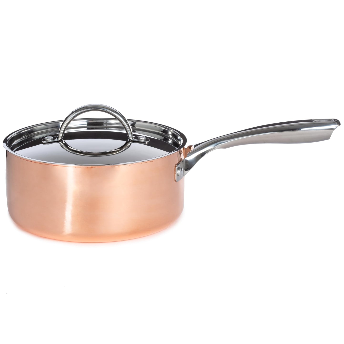 BergHOFF Vintage 5Pc Tri-Ply Copper 18/10 Stainless Steel Cookware Large Sized Set With Matching Lids, Polished, Long Ergonomic Shaped Handle, 3-layer Base, Gold