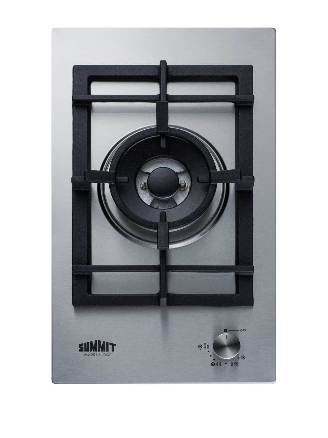 Summit GCJ1SS, 12-Inch-Wide Single Burner Gas Cooktop, Stainless Steel with Sealed Burners, Cast Iron Grates, Wok Ring, NG/LPG Conversion Kit, Flame Failure Protection, Easy to Clean, Cord Included