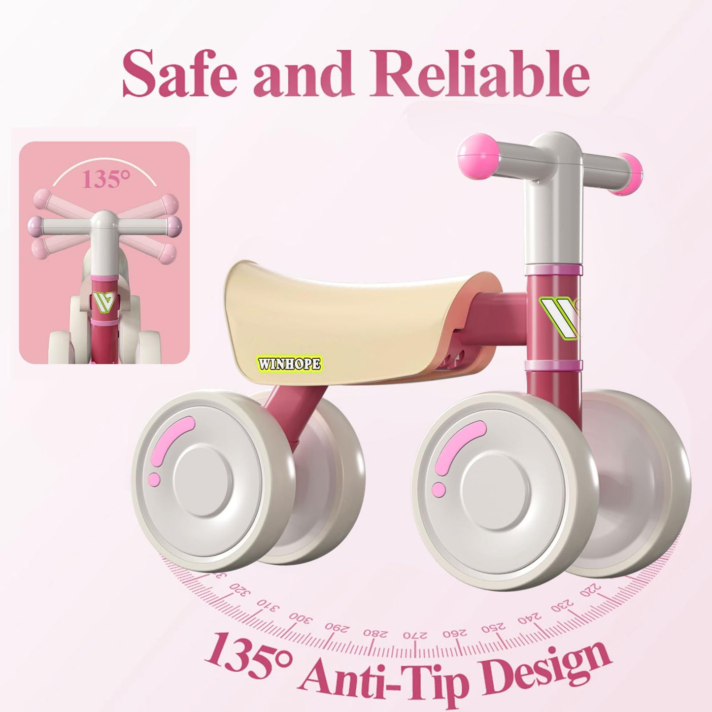 WinHope Baby Balance Bike for 1-3 Year Old Boys Girls, Silent Wheels, No Pedal 12-36 Month Toddler Balance Bike, First Birthday Gifts(Pink)