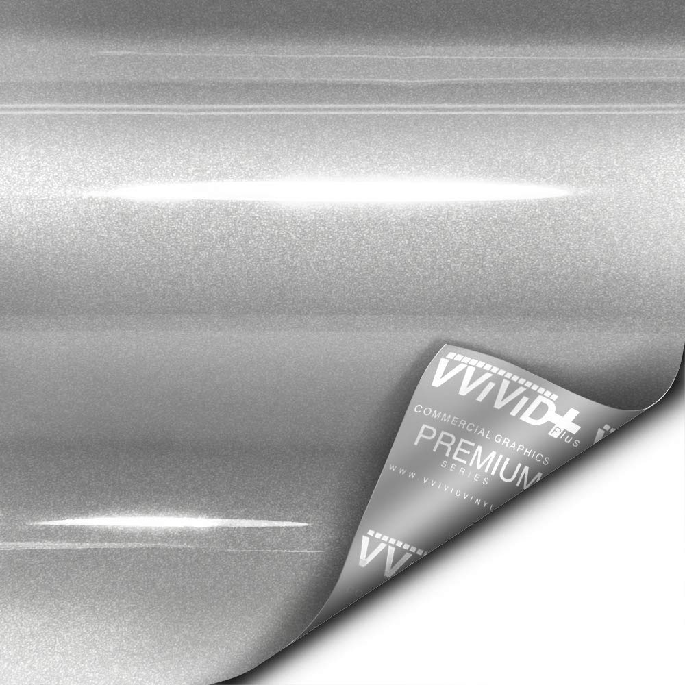 VViViD+ Ultra Gloss Silver Metallic Vinyl Car Wrap Premium Paint Replacement Film Roll with Nano Air Release Technology, Stretchable Protective Cap Liner, Self Adhesive, Indoor Outdoor (50ft x 5ft)