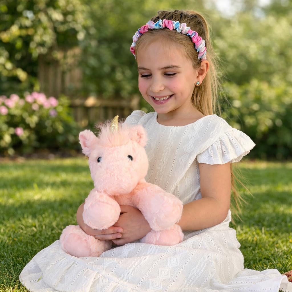 Laila and Lainey Pink Unicorn Stuffed Animal – 10” Fluffy Plush Unicorn with Gold Sparkly Horn for Girls