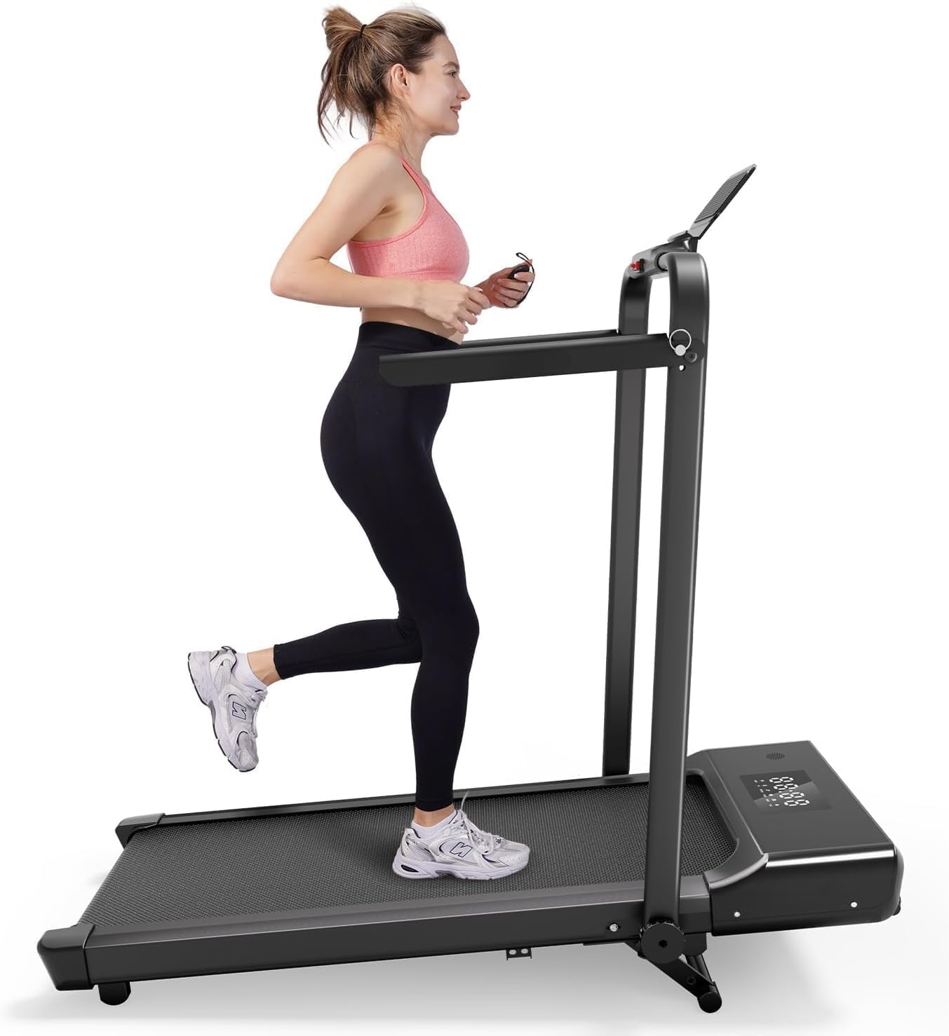 DeerRun Foldable Walking Pad Treadmill for Home & Office, Under Desk Walking Pad Treadmill with 9% Manual Incline and Handlebar, 0.6–7.5 MPH, 300 lb Capacity, App & Remote Control