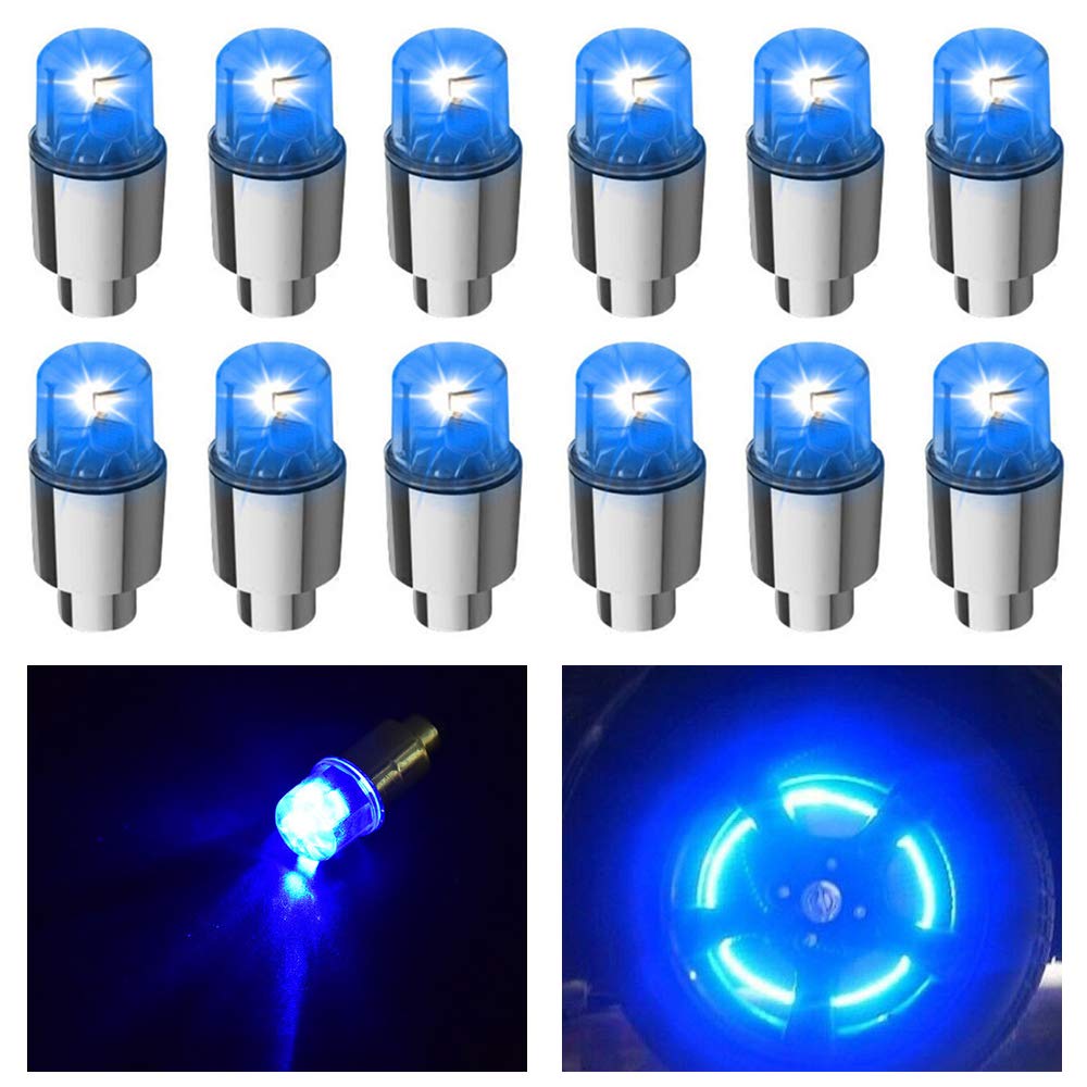 FICBOX 12 PCS LED Wheel Lights Flash Light Tire Valve Cap Lamp for Car Trucks Motorcycle Bike (Blue)