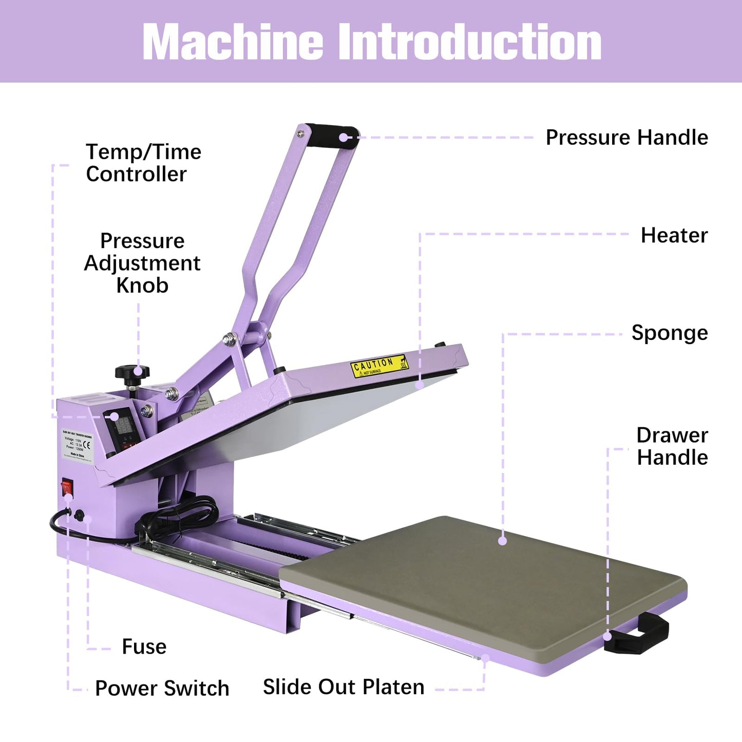 PlanetFlame Heat Press 15x15 inch Industrial Quality Sublimation Heat Press, Slide Out Heat Transfer Machine for T-Shirt, Purple