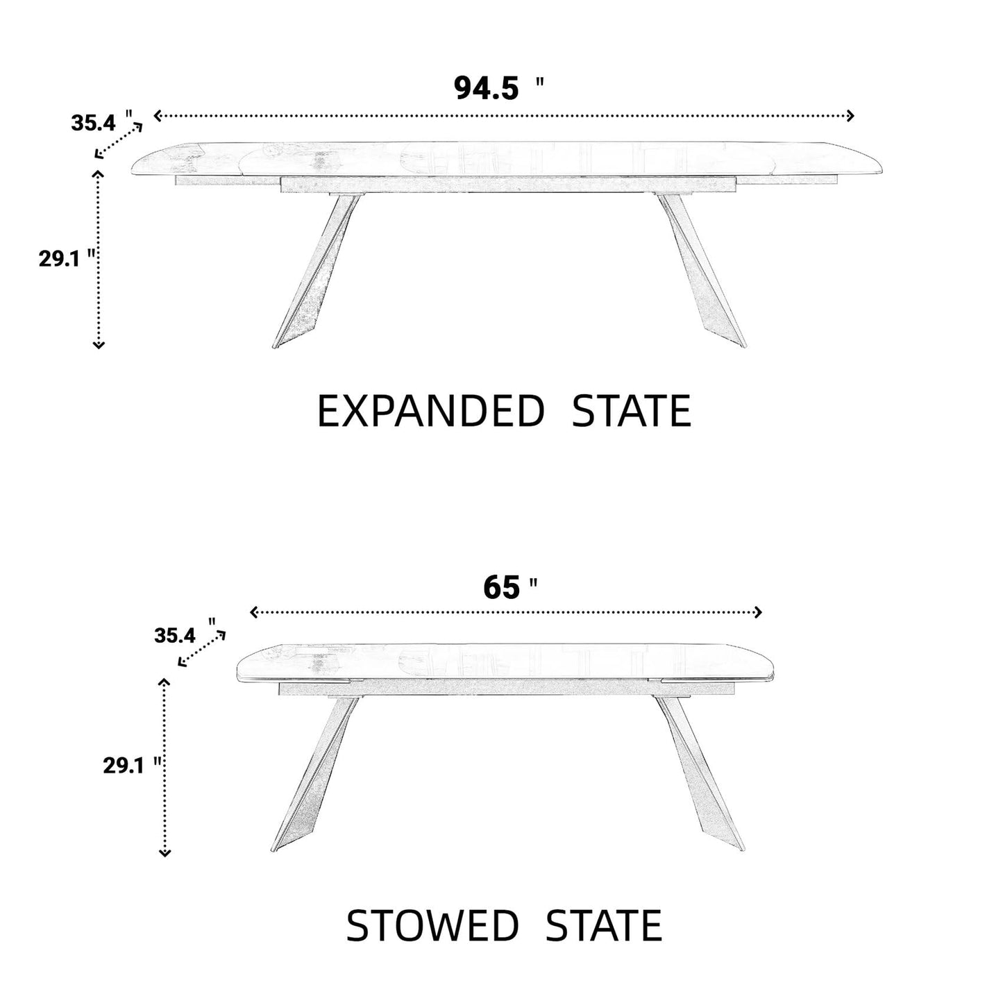 Extendable Dining Table with Leaf, 65"-95" Rectangular Sintered Stone, Marble-Look Top, Seats 6-12, Metal Base, Easy-Clean, Heat & Scratch Resistant, Dining Room/Kitchen Table for Family Gatherings