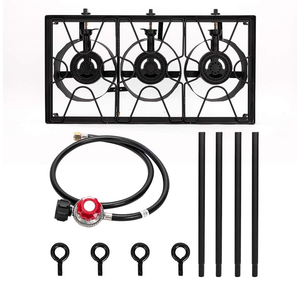 ROVSUN 3 Burner Outdoor Propane Gas Stove with Regulator, High Pressure 225,000 BTU Stand Cooker for Backyard Cooking Camping Home Brewing Canning Turkey Frying