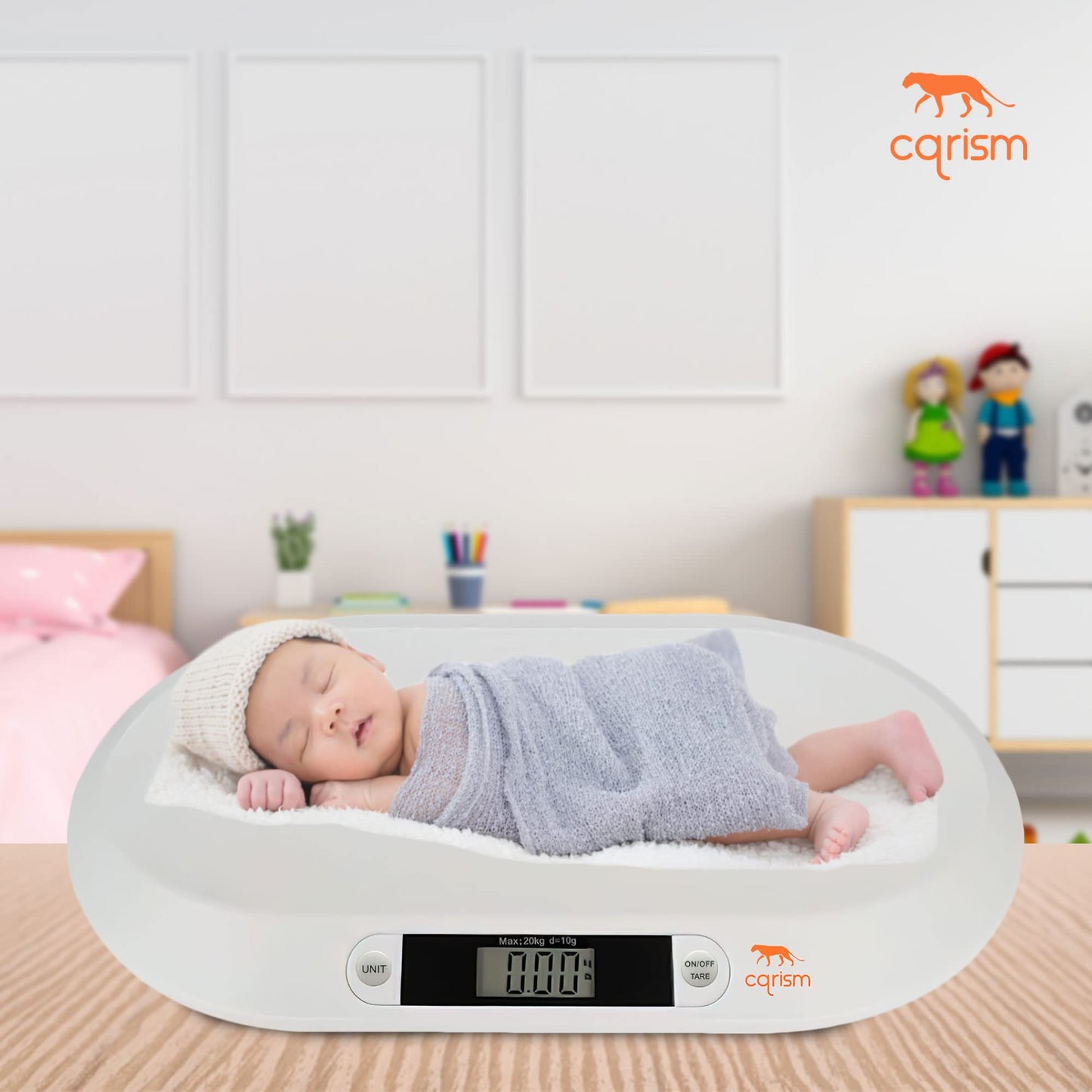 CQRISM Baby Scale, Smart Weighing with 3 Modes, Tare Function, Curved Platform with Ruler for Infants, Newborns, Puppies, Cats, Toddlers