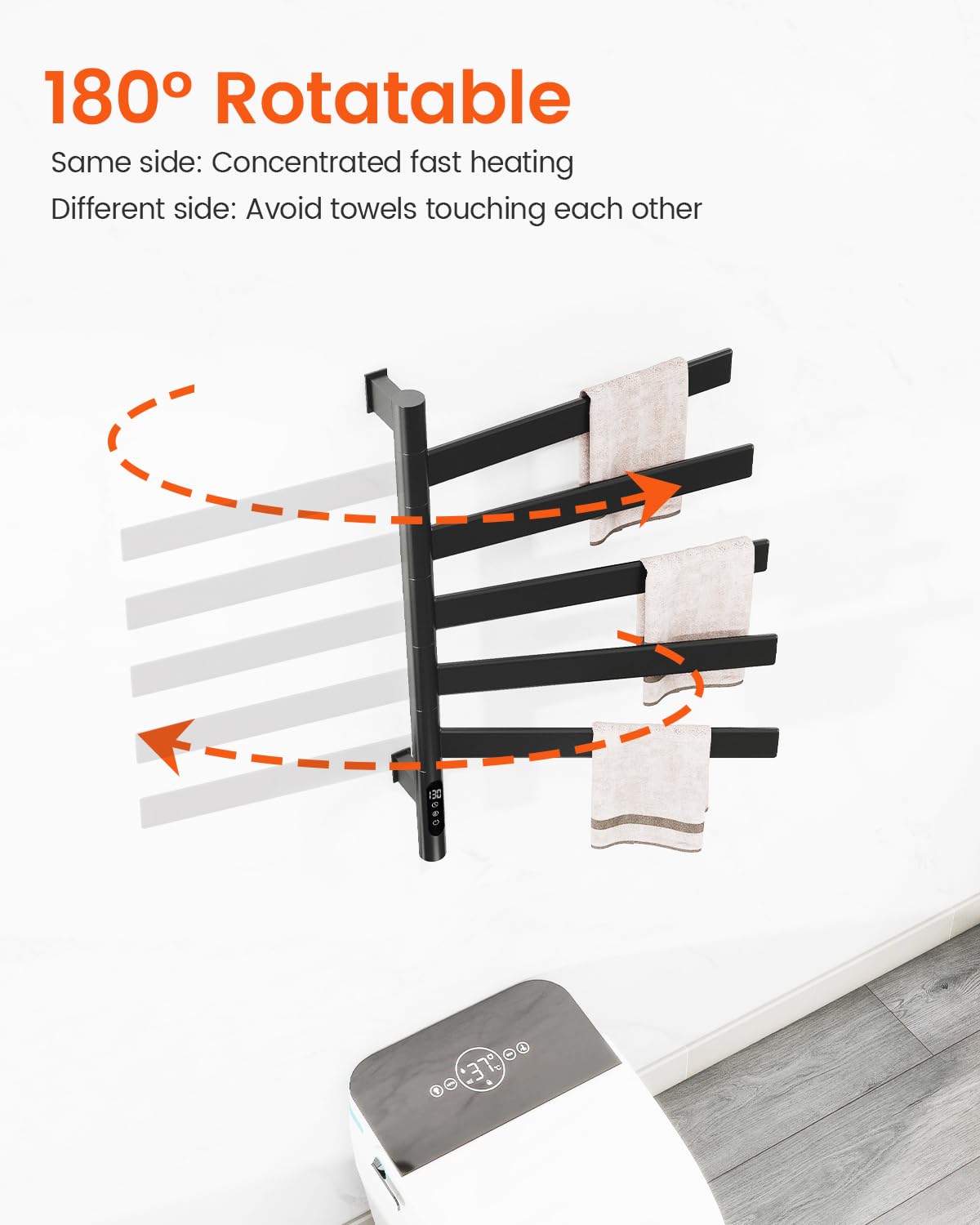 Heated Towel Racks for Bathroom, Wall Mounted Towel Warmer Swivel with Timer & Temp Control, Digital Touch Panel, 110V IPX5 Hardwired & Plug-in