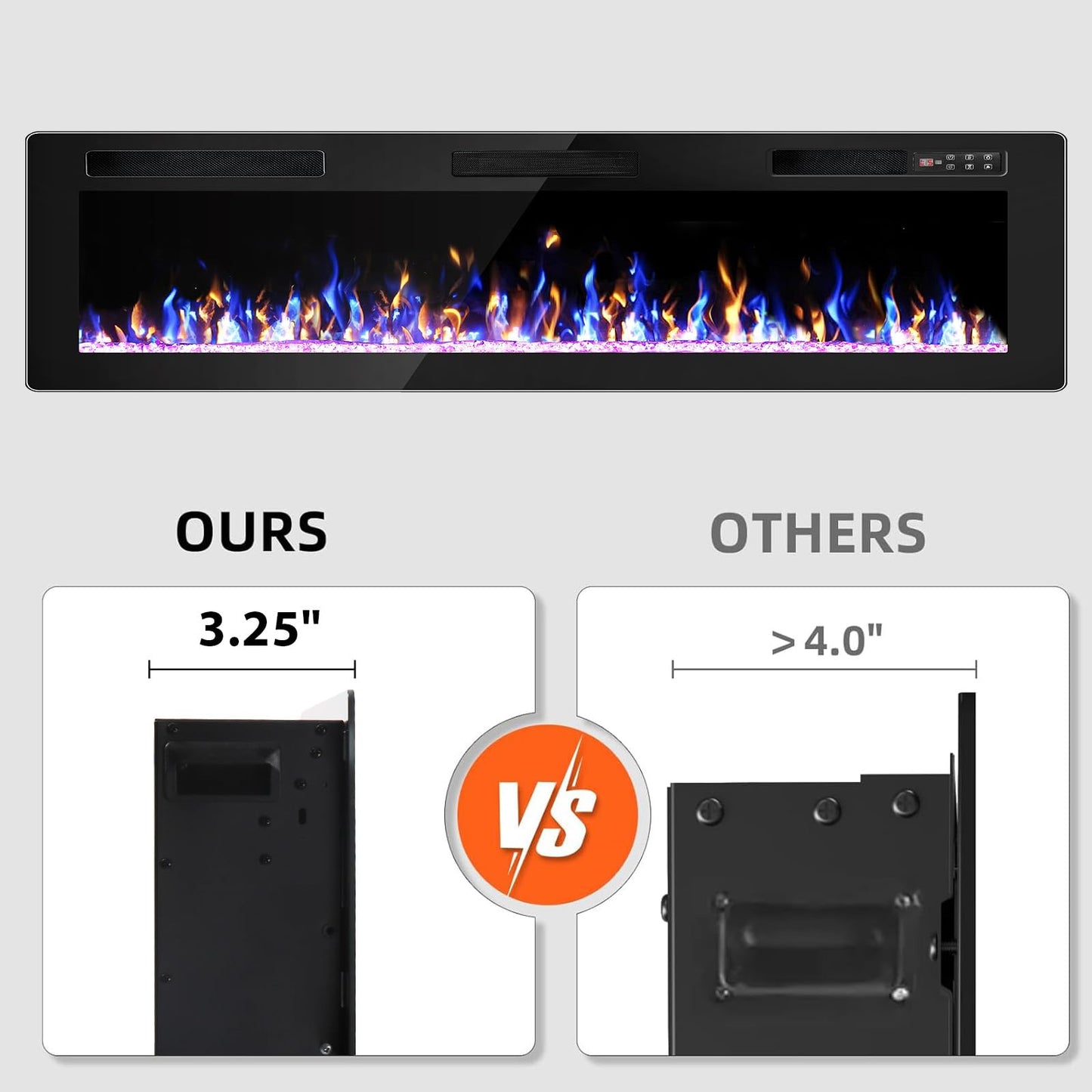 72 Inch Electric Fireplace, Ultra-Thin Fire Places Electric Fireplace Inserts Recessed and Wall Mounted with Remote Control & Touch Screen, 750W/1500W Fireplace Electric Heater with Timer, Multi-Flame