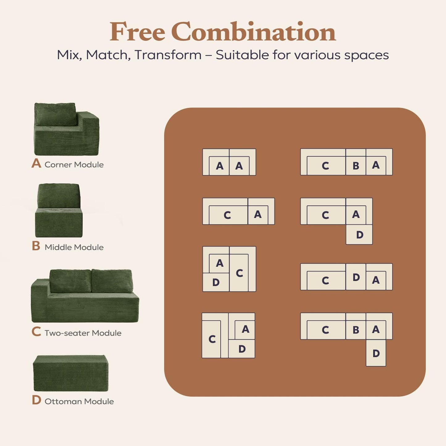Furnify 106" Modular Sectional Sofa with L-Shape Chaise, Right/Left Facing Deep Seat Cloud Couch, No Assembly Required, Upholstered Couch for Living Room Bedroom (Plush Corduroy Fabric, Green)
