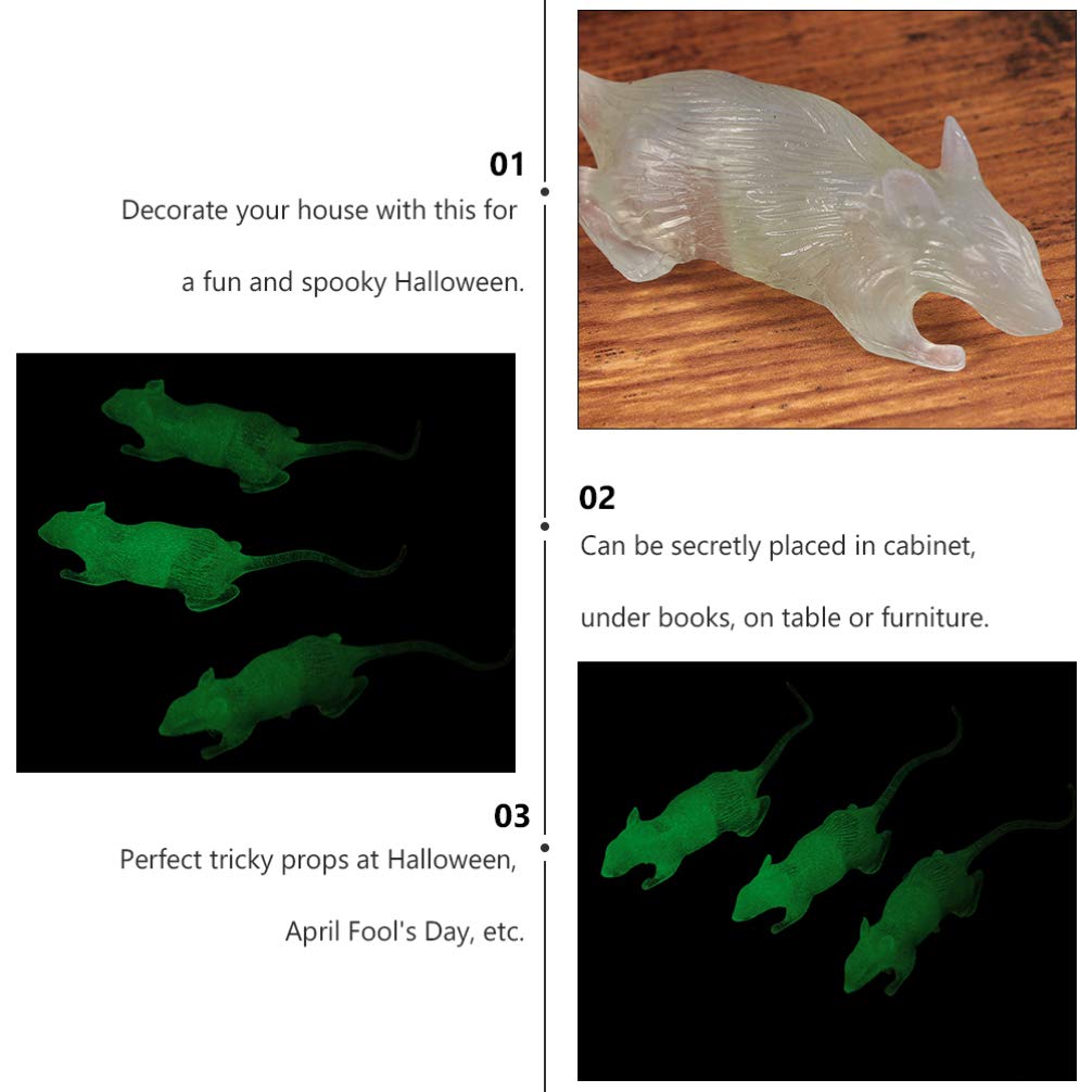 Totority Halloween Luminous Glow-in-the-Dark Mouse Toy 20Pcs Realistic Fake Mice for Halloween Party Pranks and Decorations Plastic 3.22 Inch