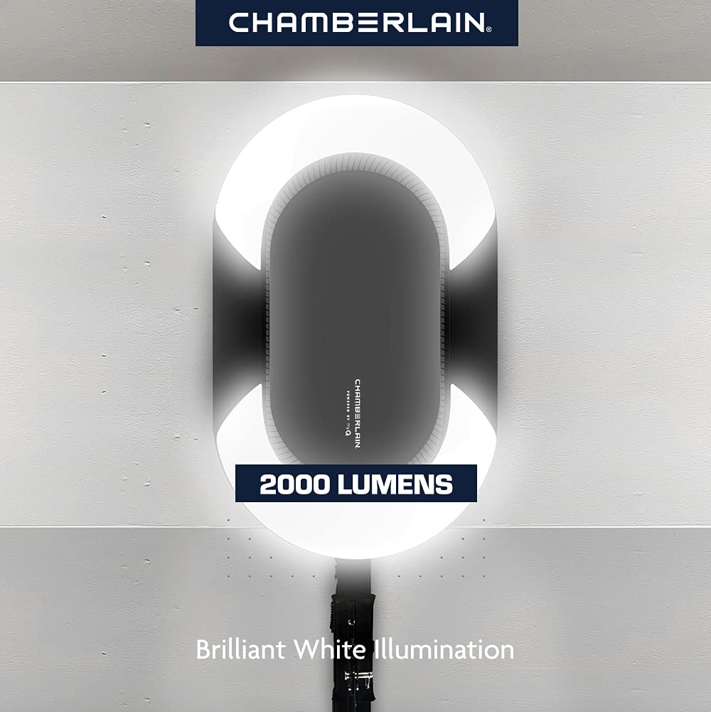 Chamberlain B6713T Smart Advanced Corner LED Lighting-myQ Smartphone Controlled-Ultra Quiet, Strong Belt Drive & MAX Lifting Power, Blue Garage Door Opener