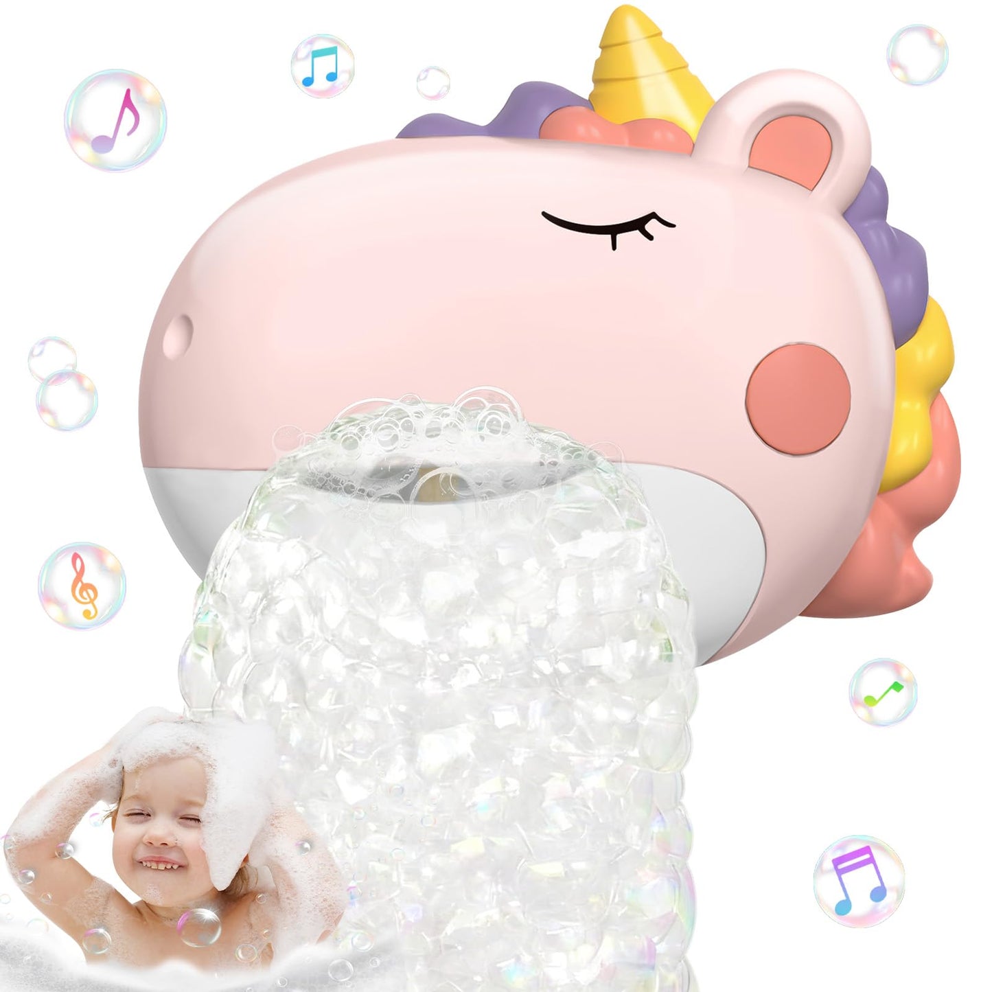 Infowush Baby Bath Toys, Unicorn Bath Bubble Machine Toddler Bath Toys for Kids Ages 1-3 4-8, Interactive Bathtub Shower Water Toys Bubble Maker with Music Christmas Birthday Gifts for Boys Girls