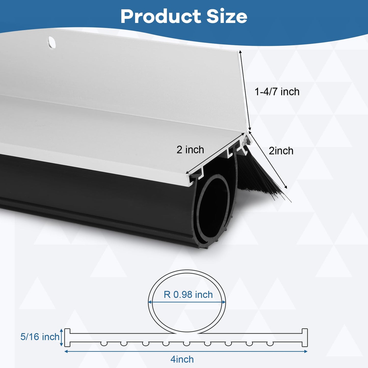 16.5FT Garage Door Seals Kit, Heavy Duty U&O Shape with Extended 3.35FT x5 Aluminum Tracks & 5CM Brush, Weatherproofing Garage Door Weather Stripping Rubber Kit with Oxidized Frosting Process