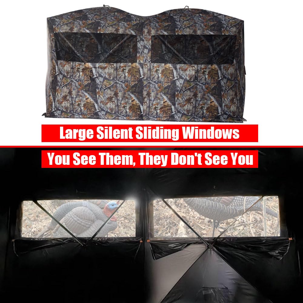 THUNDERBAY Bunkhouse Pop Up Portable 6 Person Side-by-Side Hunting Blind, Footprint: 140"x70" with 80" Height