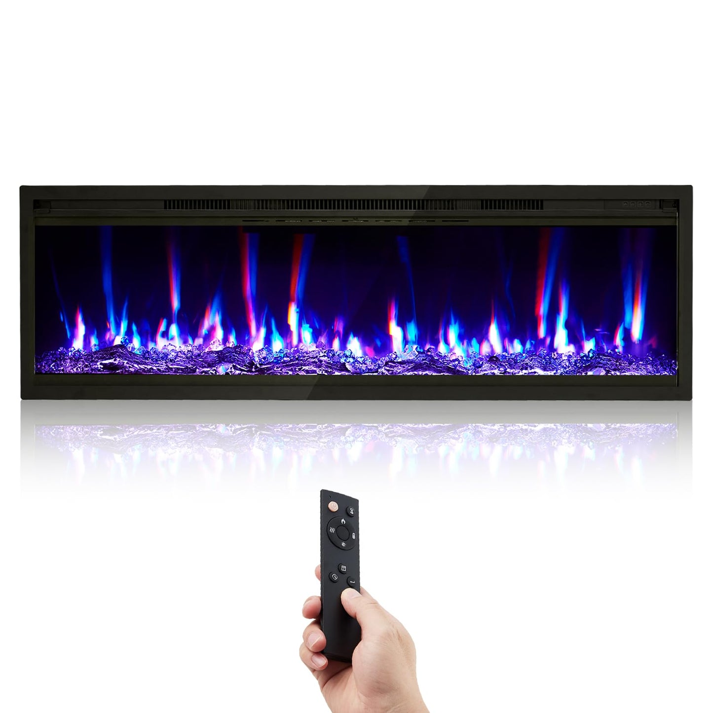 Garvee 50 in Electric Fireplace Inserts, 750/1500W Recessed and Wall Mounted Fireplace Heater with Remote Control, Adjustable Flame Color & Brightness, 9H Timer, Log & Crystal, Black