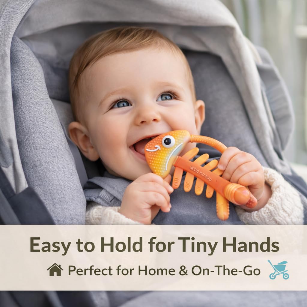 3 in 1 Infant Toys, Baby Teething Toys 3–6 6–12 Months, Teethers for Babies 0–3–6–12 Months for Teething Relief, Baby Gift, Baby Teether Toys, Silicone Sensory Toys,USA Patent Pending, Fish (Rainbow)