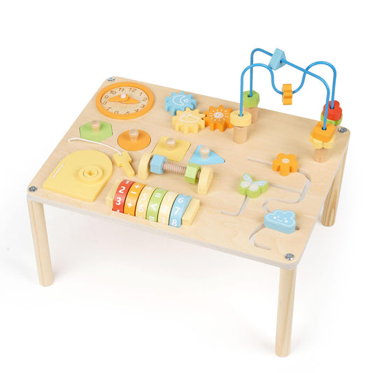 Wooden Activity Table for Toddlers – 8-in-1 Multi-Color Montessori Activity Center&Baby Activity Cube with Bead Maze, Shape Sorter, Gears, Math & Clock Toys,Educational Gift for 1 Year Old Boys Girls