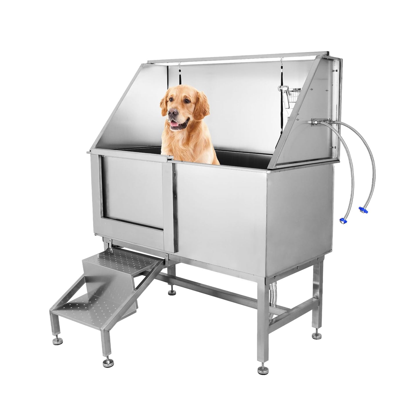 Garvee 50'' Dog Grooming Tub, Professional Pet Washing Station with Retractable Stairs, Stainless Steel Pet Bathtub for Small & Large Dog, Left Door