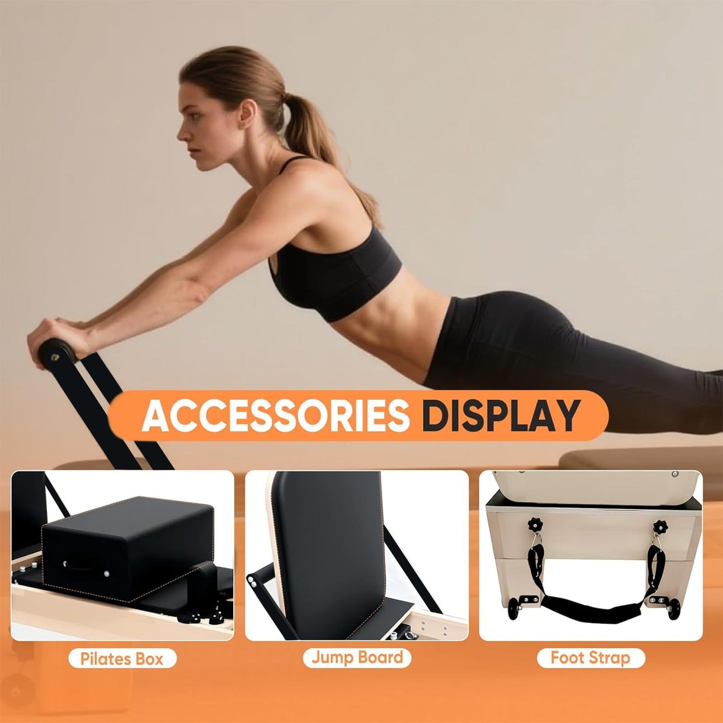 Professional Pilates Reformer Machine with Jumpboard, Reformer Box, and Foot Straps – Studio-Grade Pilates Equipment for Home Use, Adjustable Resistance & Smooth Glide System