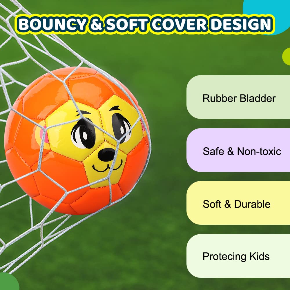 Dilabnba Mini Soccer Balls for Kids Toddlers 6-12 Months, 6'' Bouncy Soccer Footballs Sport Gear, Cute Little Animal Face Balls, Cool Soft Ball Gift for Girls Boys 2 3 4 5 6 7(3 PCS)