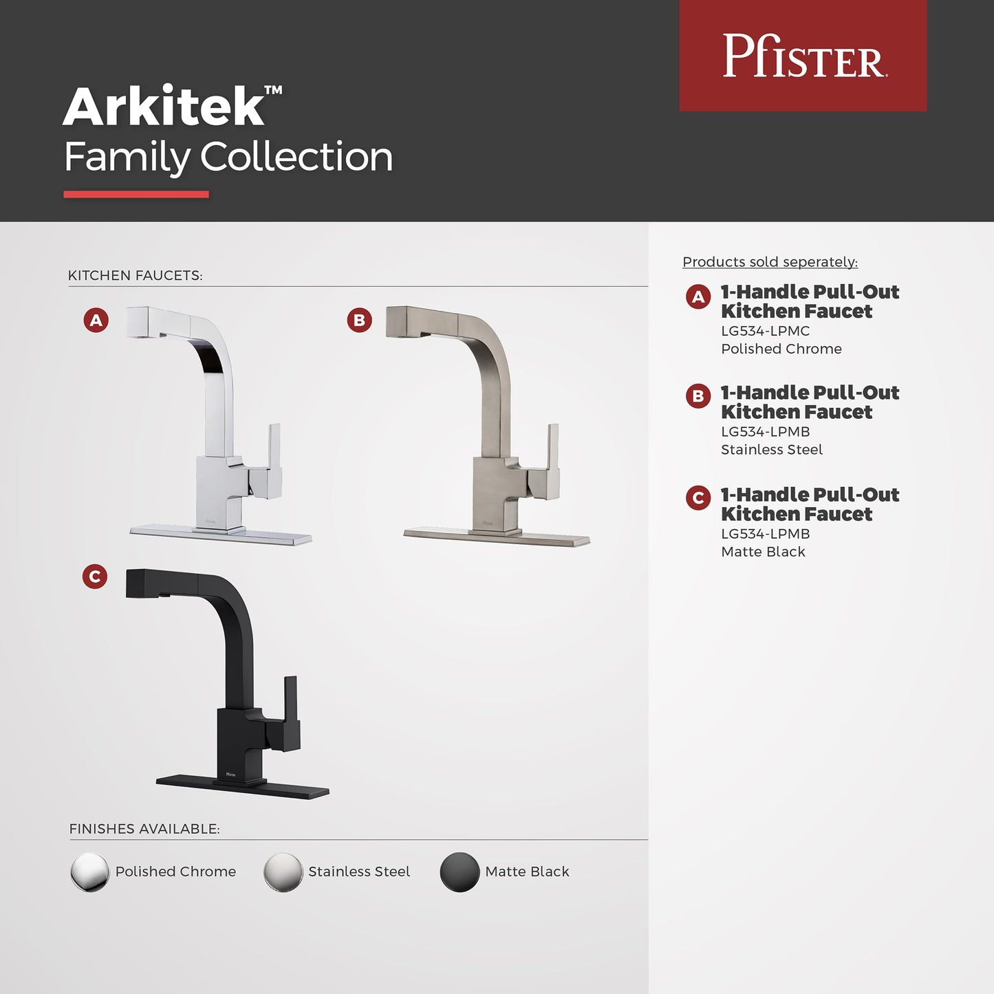Pfister Arkitek Kitchen Faucet with Pull Out Sprayer, Single Handle, High Arc, Stainless Steel Finish, LG534LPMS