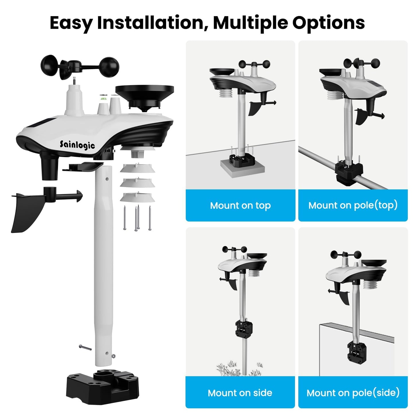 Sainlogic SA9 Plus Smart WiFi Weather Stations Wireless Indoor Outdoor Sensor 24/7 Weather Forecast by Weatherseed® AI,Wind Speed and Rain Gauge Outdoor,UV,Alerts & 2-Year Data Export