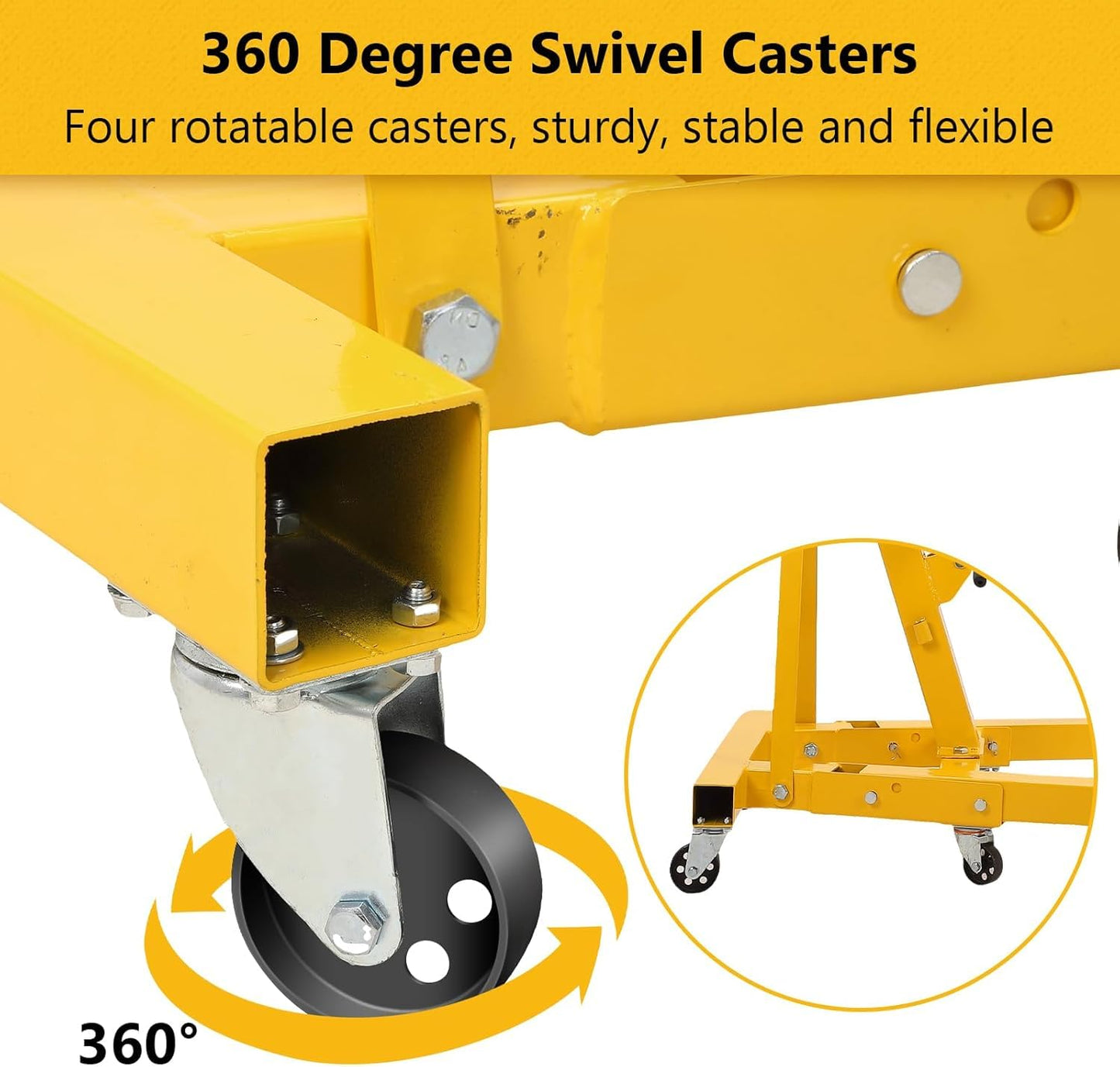 Towallmark 2 Ton Engine Hoist, Folding Cherry Picker Engine Hoist with Lever and 6 Casters, Heavy Duty Hydraulic Shop Crane, Engine Crane Lifter for Garage Workshop, Yellow
