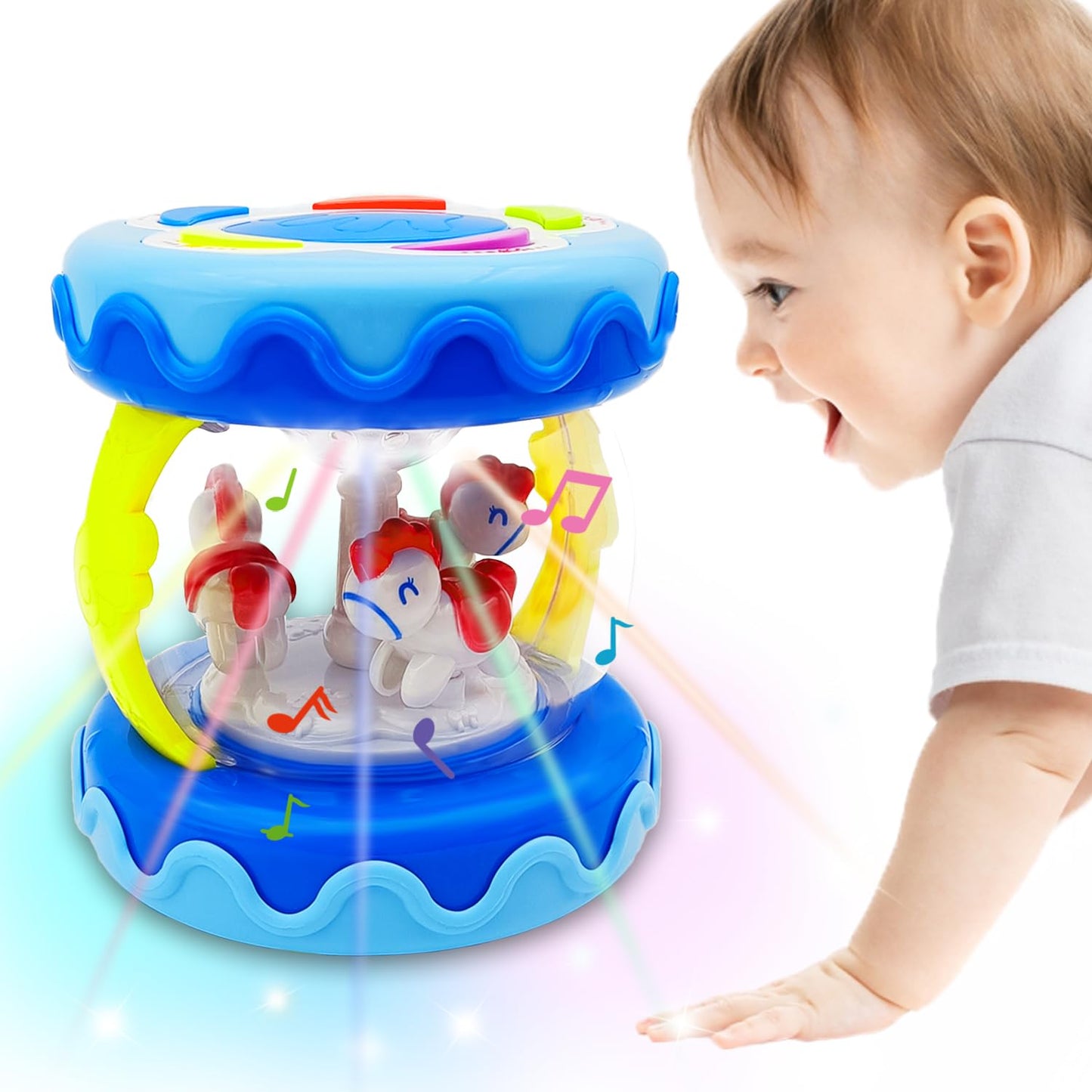 LDRYWW Baby Girl Toys Hand Drum Baby Rotating Musical Light Up Sensory Activity Crawling Toys 2 3+ Year Old Infant Girls Toy Gifts (Blue)