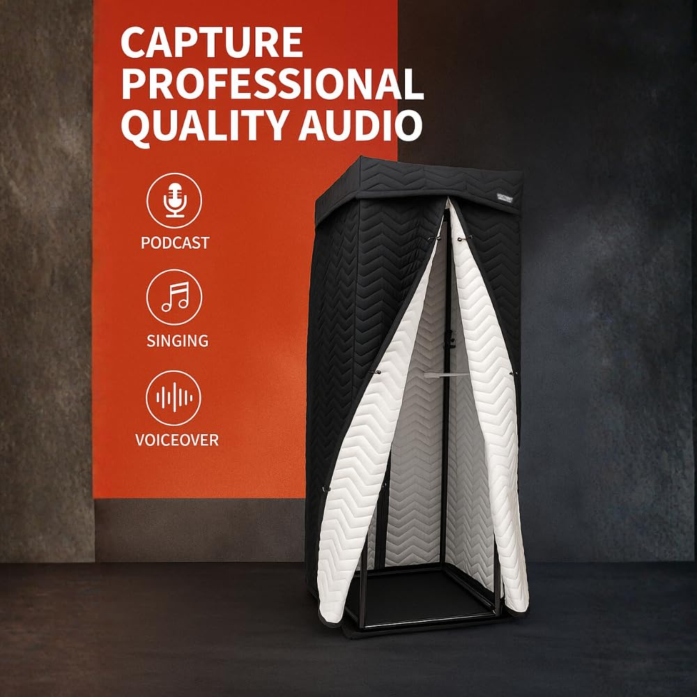 VOCTENT Portable Vocal Booth with 360° Reverb Isolation, Echo-Free Recording Booth for Voice-Over, Podcast & Music - Home Studio with Thick Sound Dampening Blankets