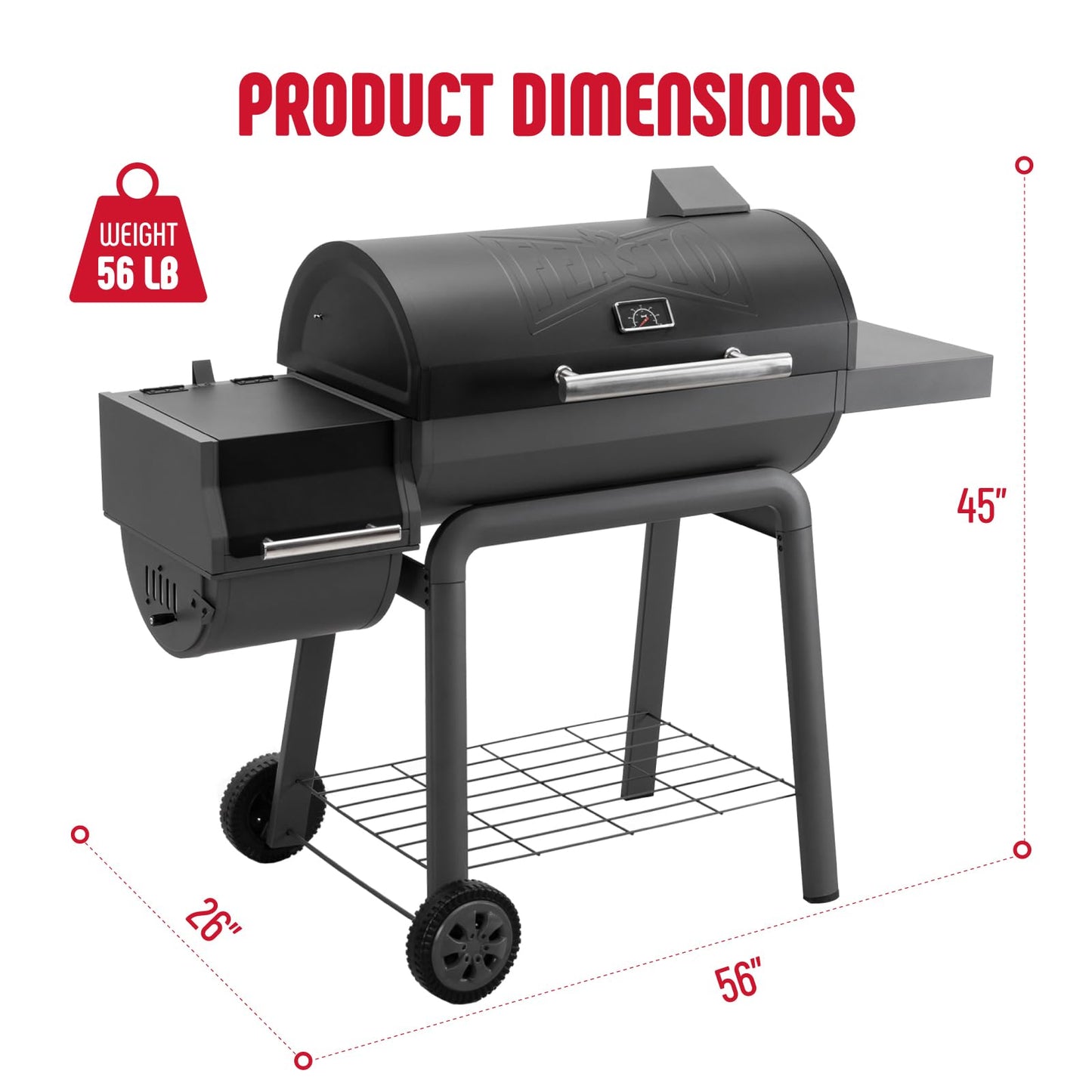 Feasto BBQ Charcoal Grill with Offset Smoker Grill and Side Table, 30-In Heavy-Duty Outdoor BBQ Grill with 832 Sq. In. Cooking Space for Outdoor Barbecue in Backyard, Patio and Parties, Black