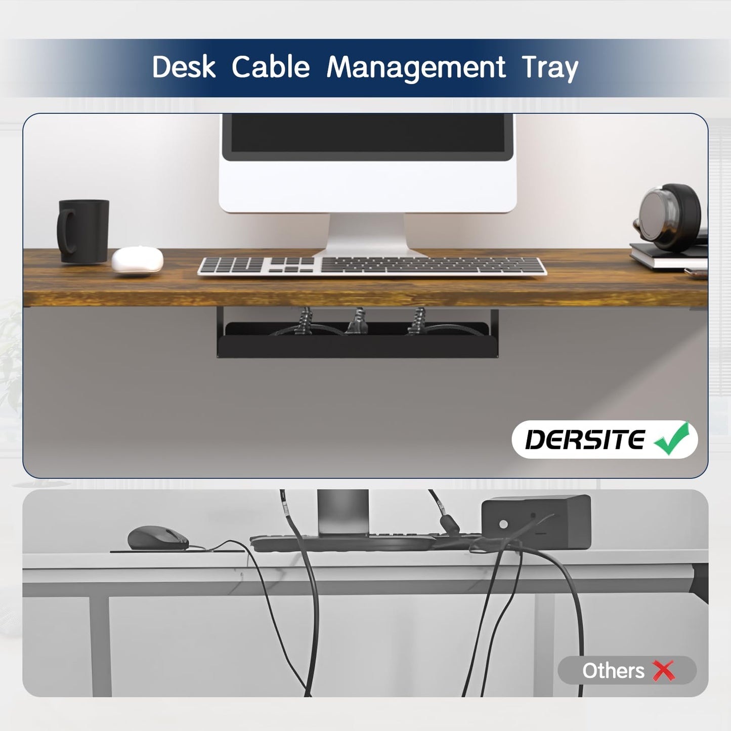 DERSITE Dual Motor Standing Desk Frame, Electric Adjustable Legs, Workstation Desk Base, Sit stand desk frame, 3 Memory Height Settings, with Cable Management Tray, Headphone Hook