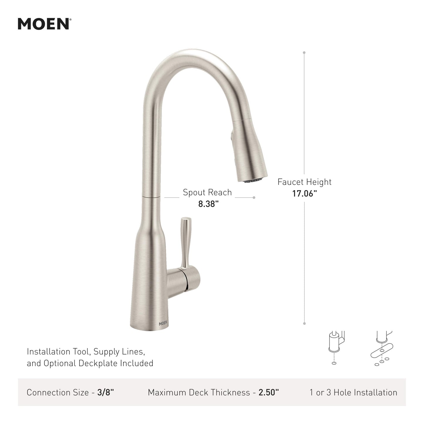 Moen Orivesi Stainless Pulldown Kitchen Faucet with Power Boost, Transitional Kitchen Faucet, One-Handle Single Hole High Arc, Easy Installation, Spot Resist Finish, 87891SRS