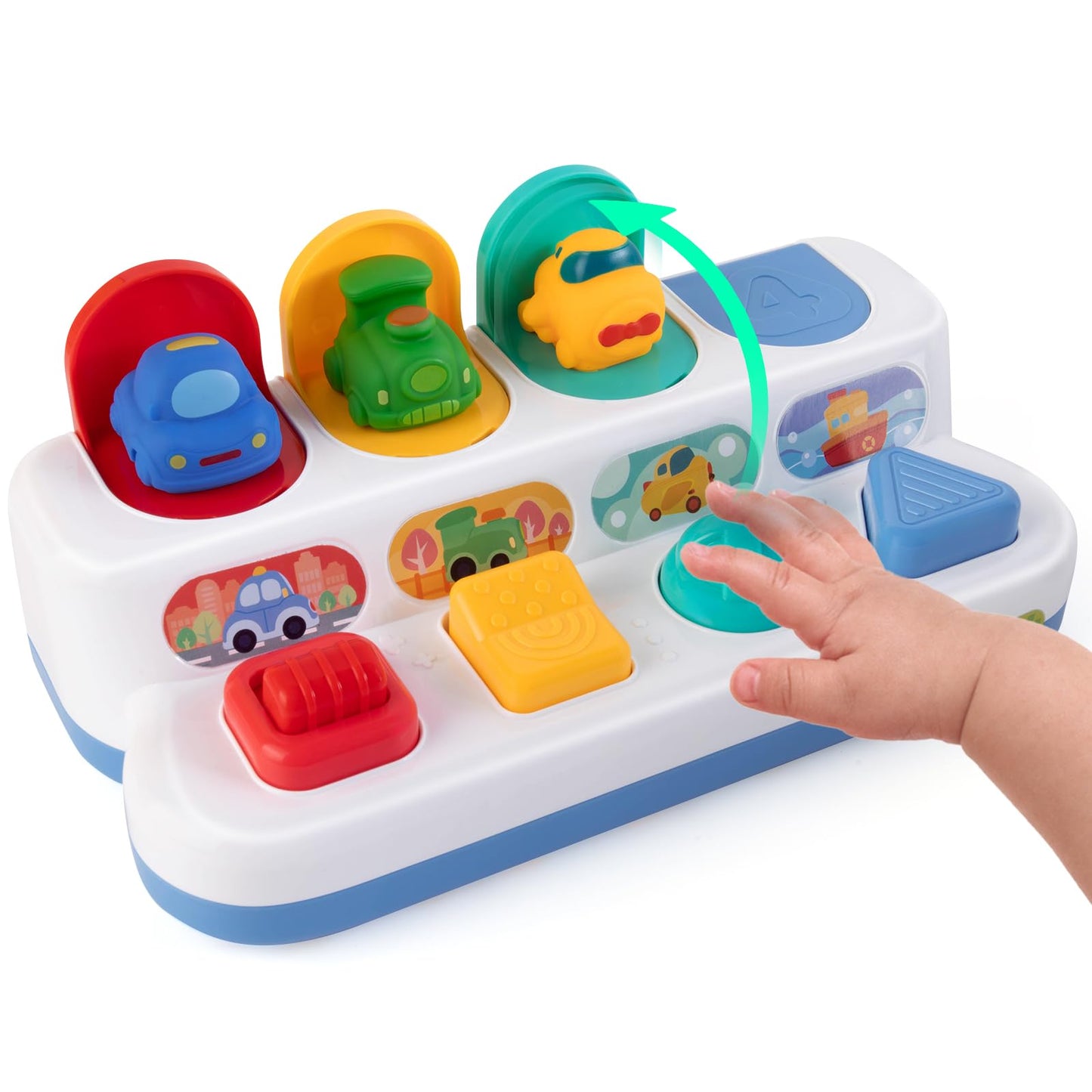 Interactive Cause & Effect Pop Up Vehicle Toys for Toddlers 1-3 Years, Sensory Montessori Toys for Infants 8-12 Months, Fun Hide and Seek Play for Boy Girl