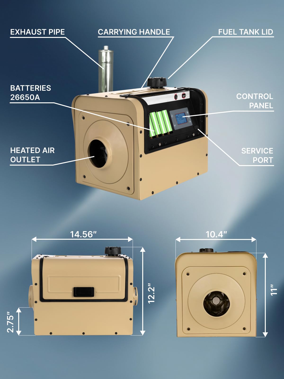 TRAILSON Self-Powered Portable Diesel Heater for RV, Camping & Outdoor Use - Diesel Heater with USB A Charging Port, Remote Control and Water-repellent Storage Bags - No External Battery Needed