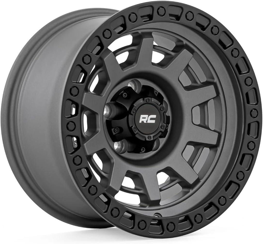 Rough Country 85 Series 17x9 Wheel - 8x170mm, 12mm Offset, Gunmetal Gray with Black Simulated Beadlock, One-Piece Aluminum Off-Road Wheel