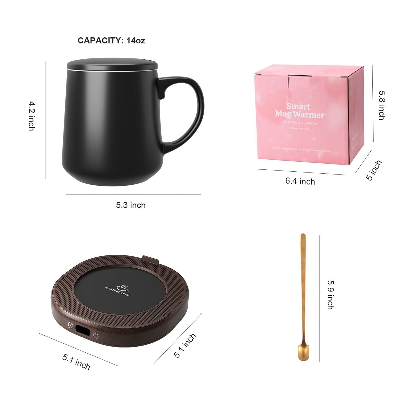 Coffee Mug Warmer & Mug Set for desk, Smart Auto Shut Off Electric Cup Warmer for Office & Home, 4-Temperature Setting Coffee Heating Mug Candle Heater Tea Beverage Warmer Plate for Men Women Birthday