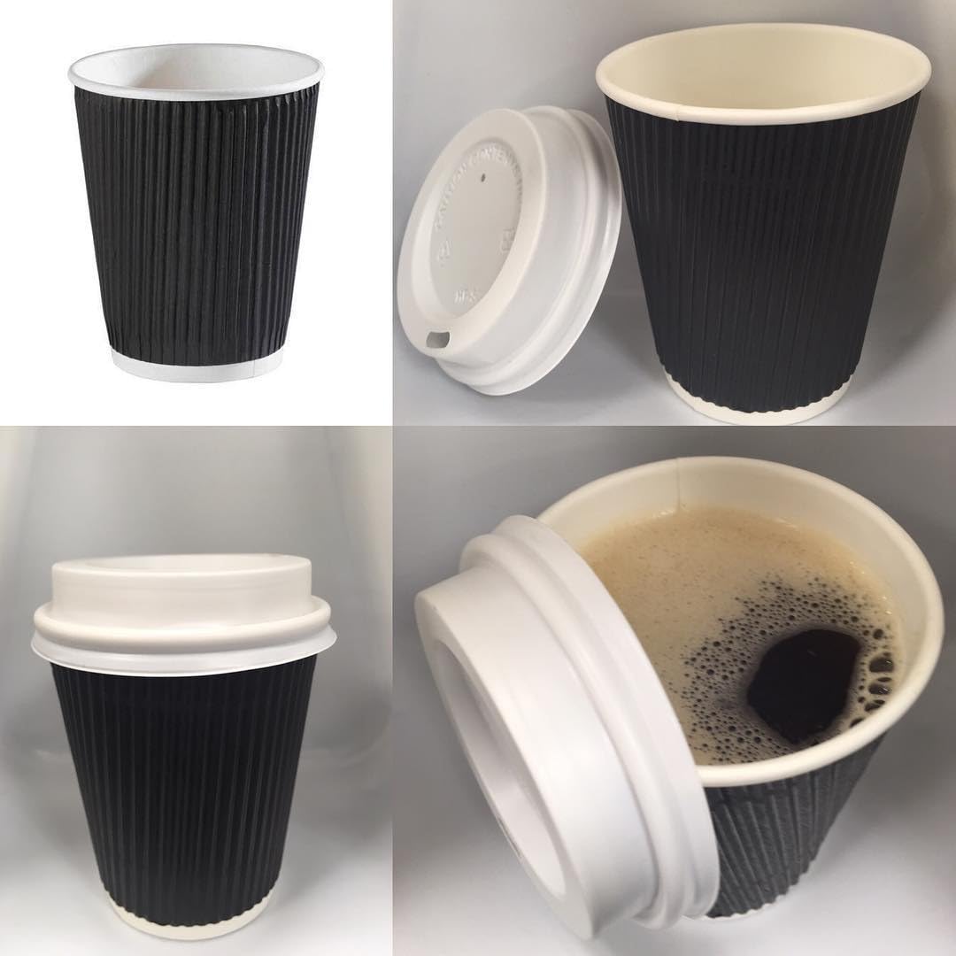Ripple Wall Design Disposable 8 Oz Coffee Cup 500 Pack Black, Hot Beverage Cups, Eco-Friendly Recyclable Paper, Insulated Coffee Cups, Coffee Bar Accessories Paper Coffee Cups To Go, Hot Cups