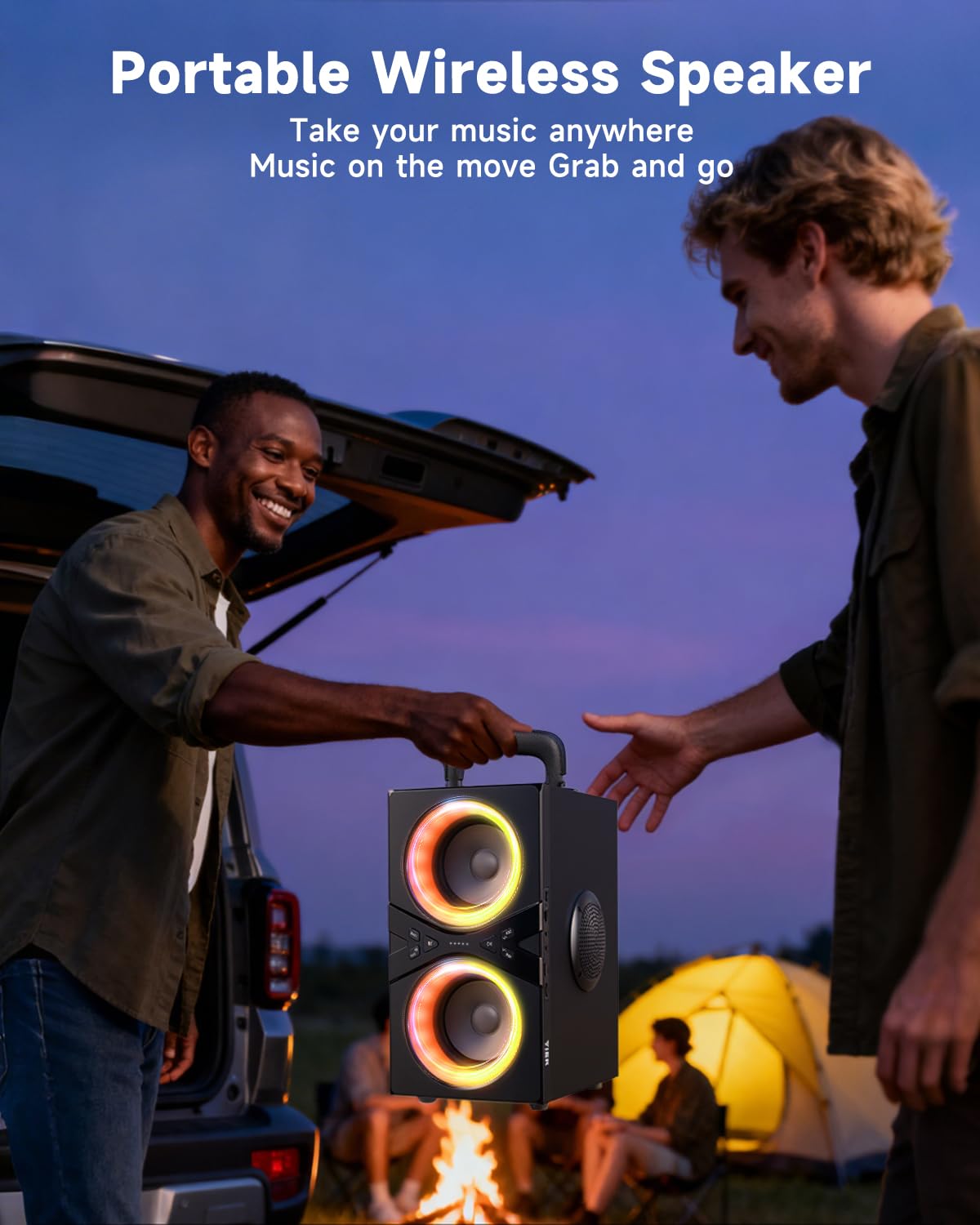 YIER Party Bluetooth Speaker:80W Peak Large Stero Sound for Outdoor,Deep Bass,TWS,Loud with Lights,Portabe Wireless Big Speakers with Long Playtime,House,Projector,Movie