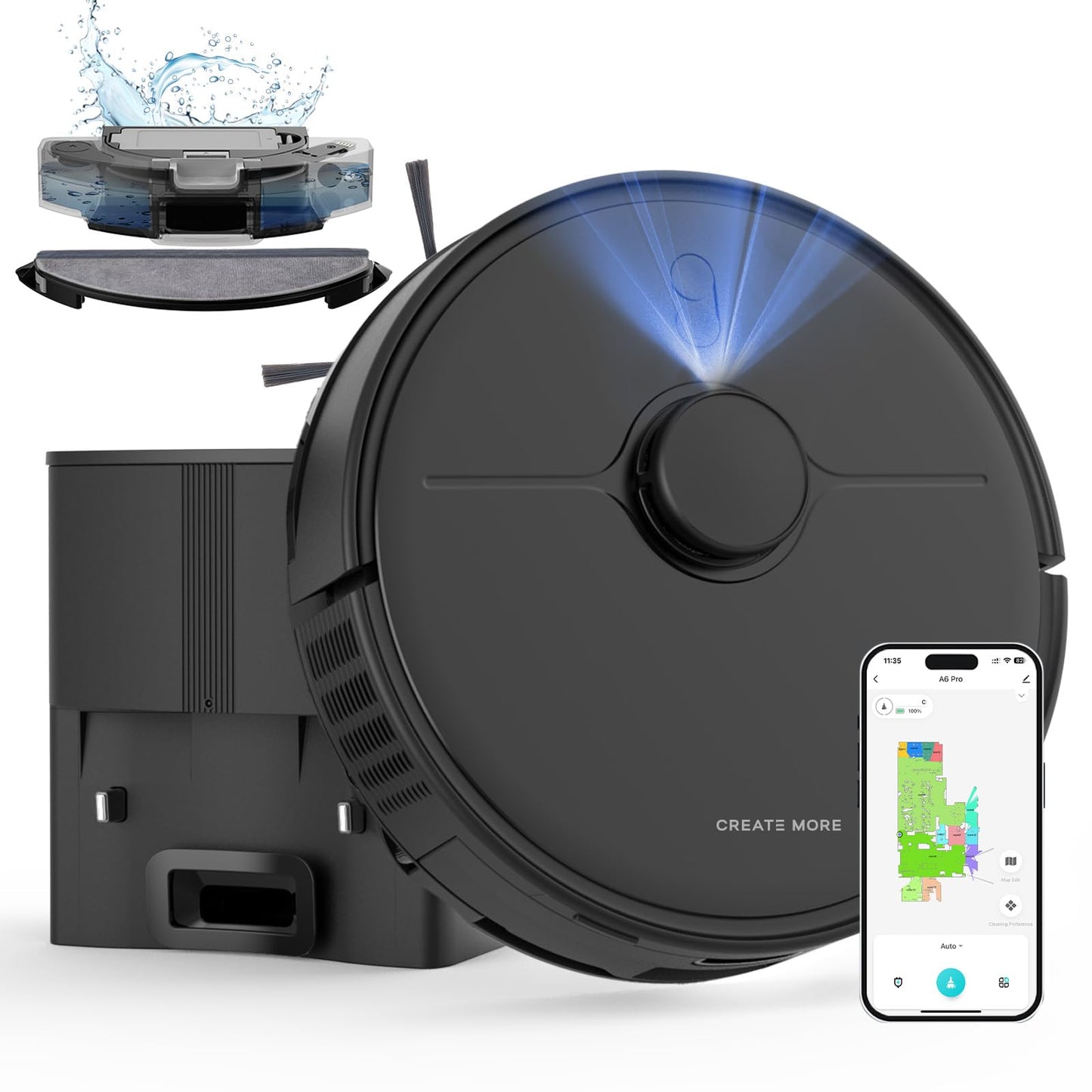 eitton Robot Vacuum and Mop, Self Emptying, 6000Pa Suction, Advanced Smart Mapping, Easy Custom 4 in 1 Robotic Vacuum for Pet Hair, Dust, Carpet, WiFi/Alexa