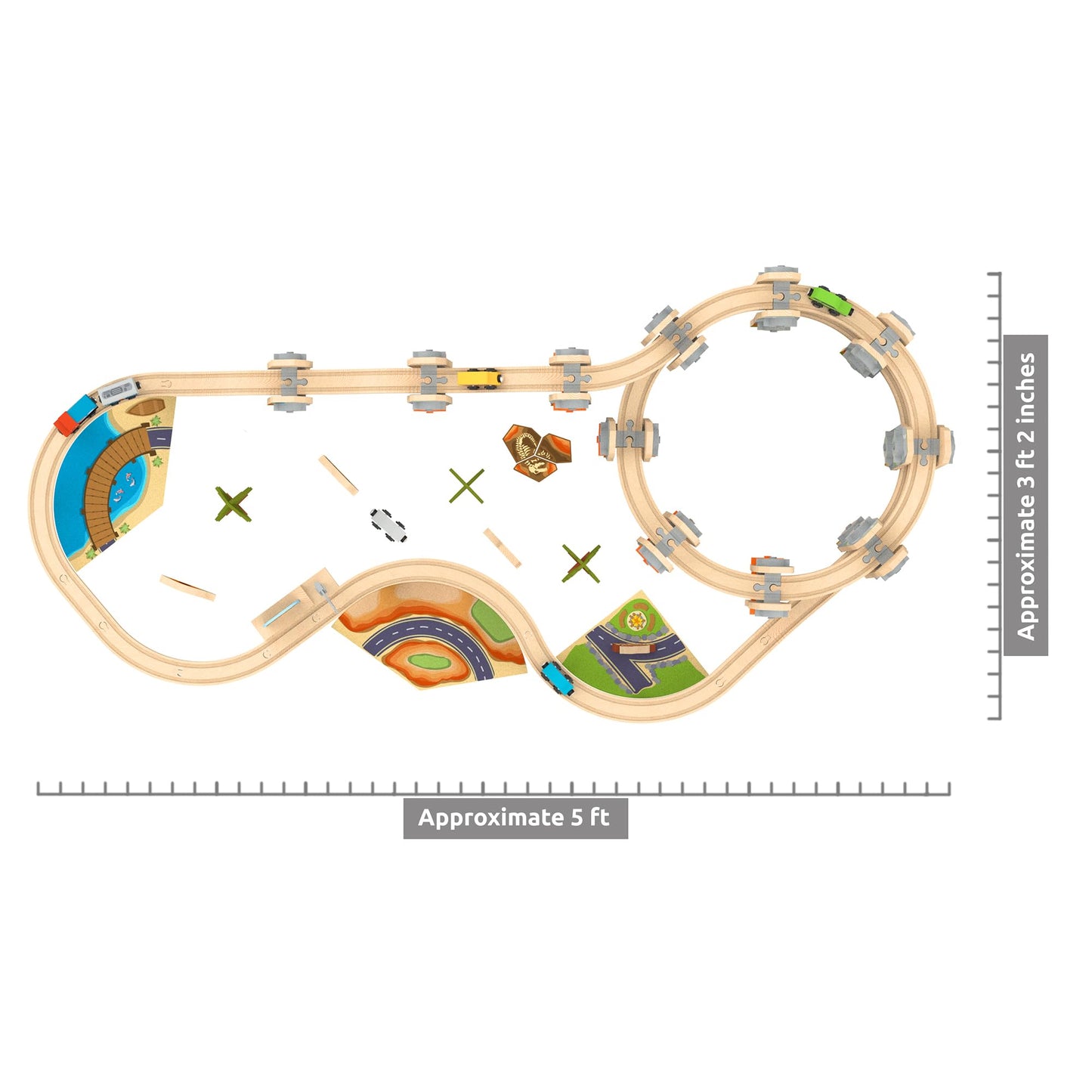 Wooden Train Set 141 Pc Build and Play Elevated Track System STEAM Accredited National Park Animal Railway Multi Level Spiral STEM Toy Gift for Grandkids Kids Toddlers Compatible Thomas Brio Railway