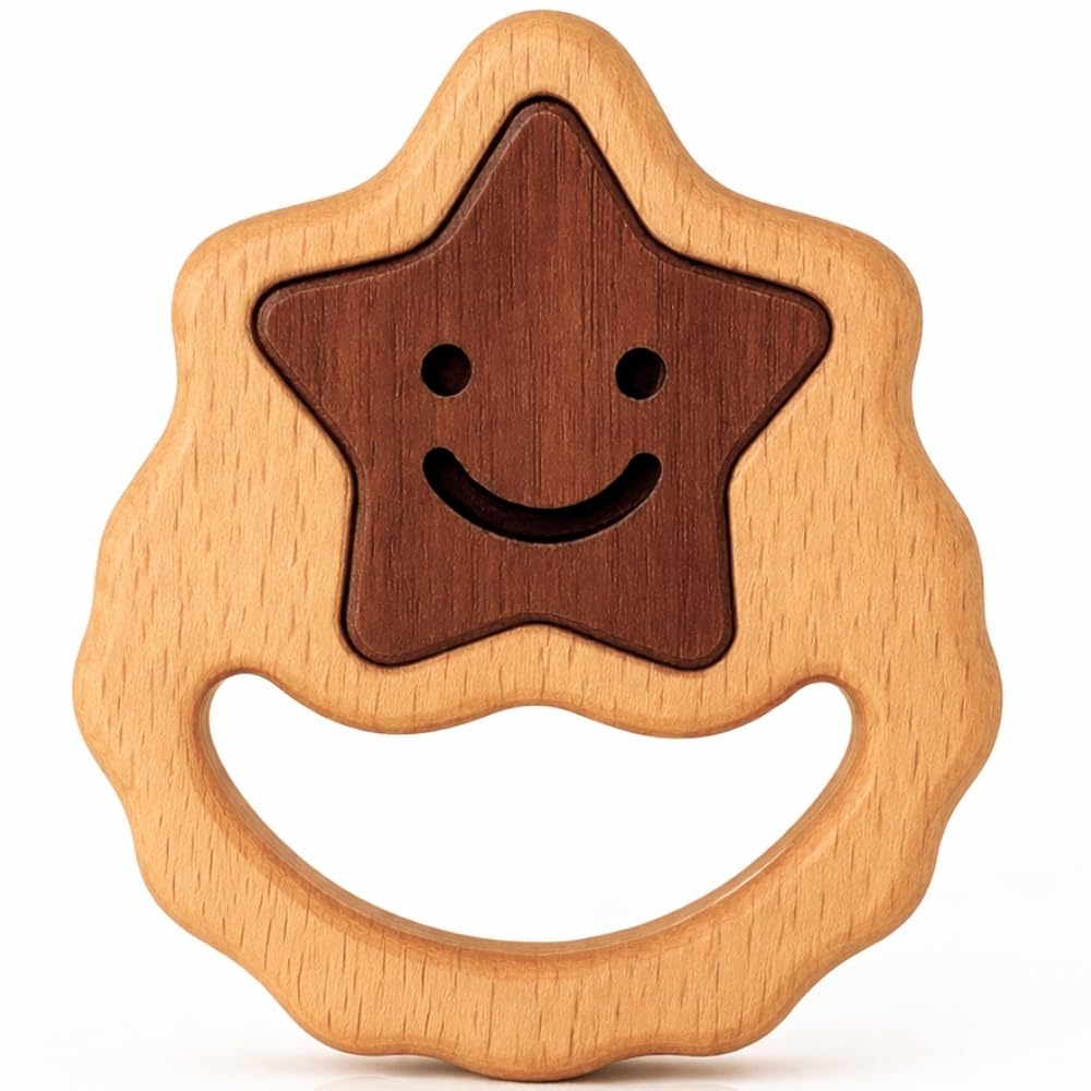 First Baby Rattle for Newborn (0–3 Months) – Natural Wooden Sensory Toy with Gentle Rattle Sound – Easy-Grip Infant Toy, Safe First Baby Gift
