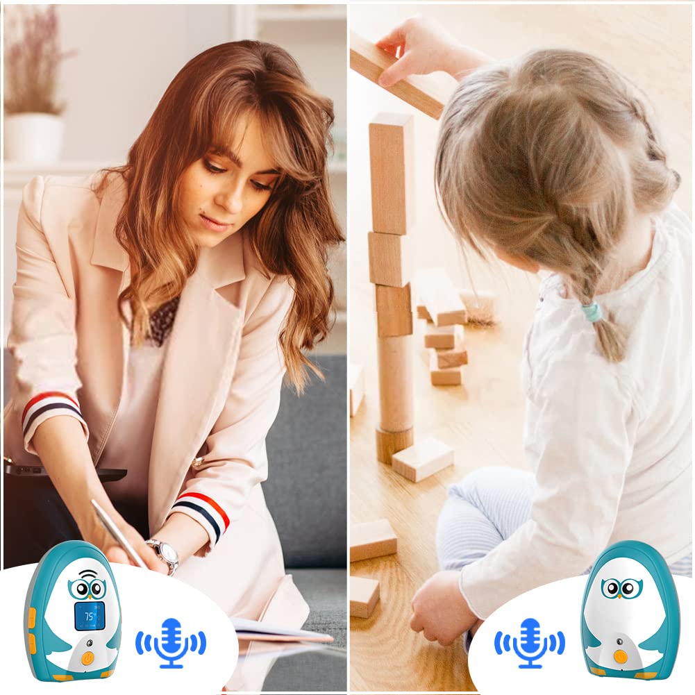 TIMEFLYS Audio Baby Monitor OL Portable, Talk Back Intercom, Long Range up to 1000 ft, Temperature Monitoring and Warning, Lullabies, Vibration, LCD Display, 2 Cables 2 Sets of Rechargeable Battery