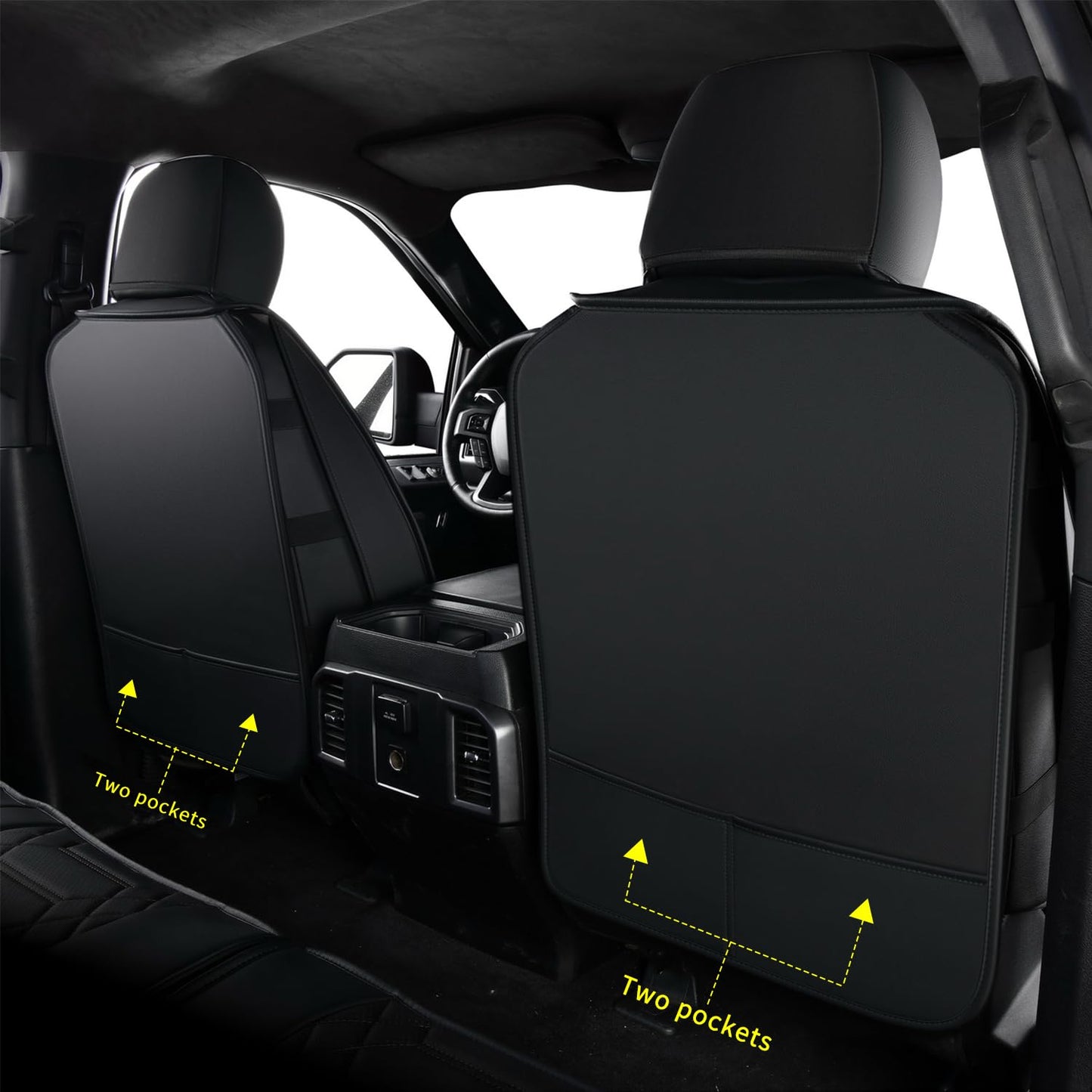 RISINGSTAR F150 Faux Leather Seat Covers, fit for 2015-2025 F150 SuperCrew, and 2017-2025 F250 F350 F450 Super Duty Crew Cab(Full Set, Black)