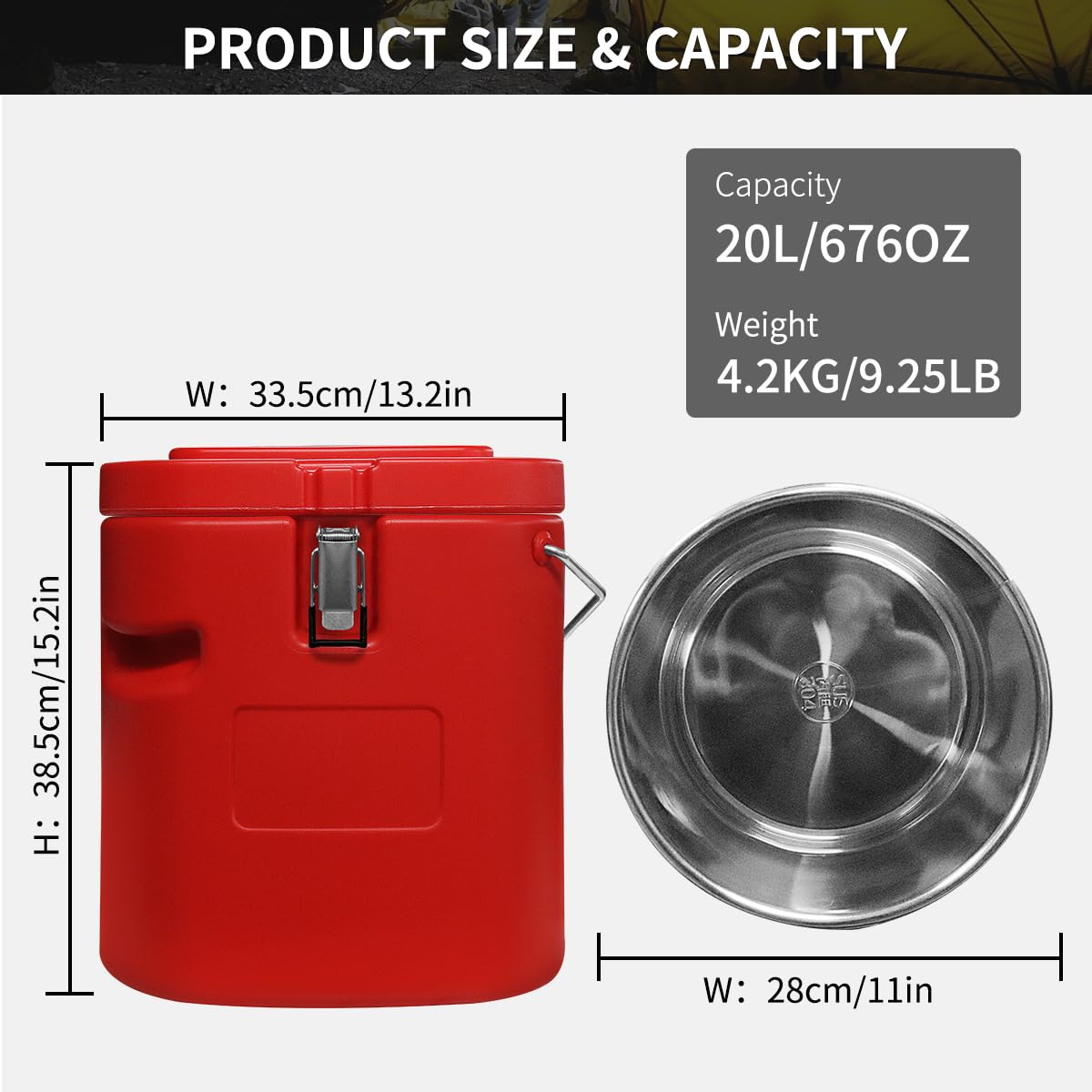 2pcs 5 Gallon Insulated Soup Container Commercial Food Warmer for Hot or Cold Food, 21QT Hot Box for Catering, Food Cooler with 4 Buckles, Handles,Soup Carrier for Restaurant, Canteen,Home